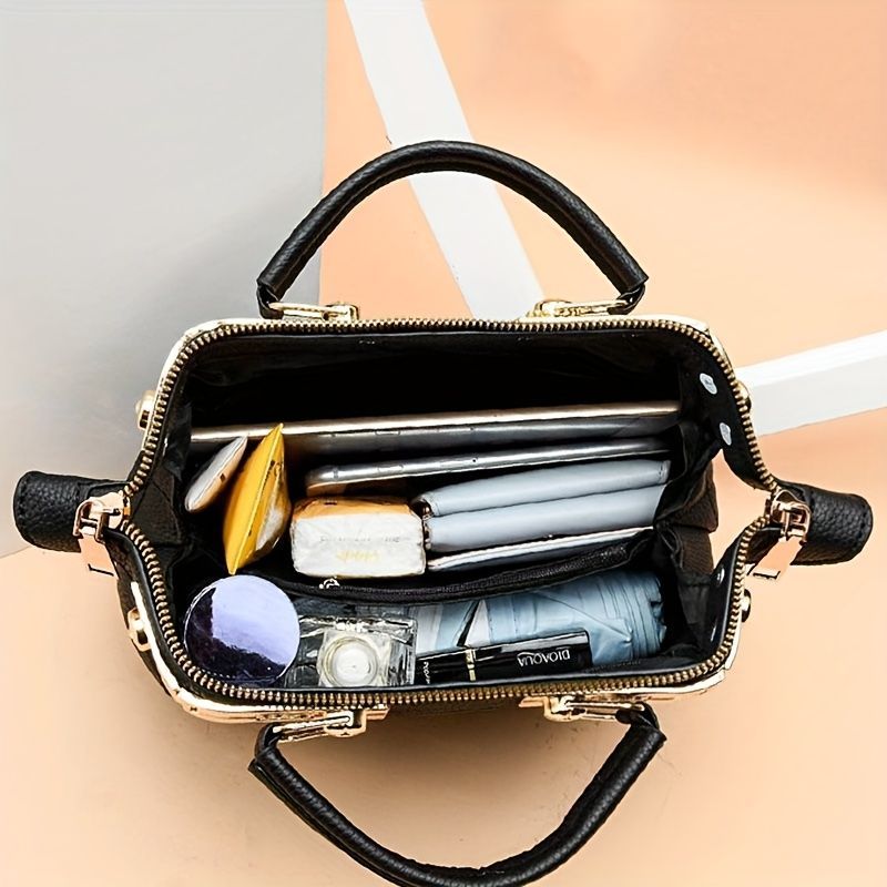Women'S Handbag Quilted Handbag Studded Handbag Black Handbag Gold Toned - White - Size 25-13-16