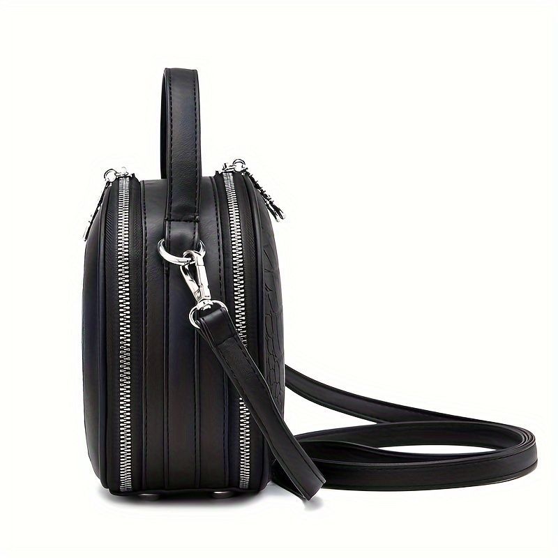 Ladies Handbag Round Handbag Croc-Embossed Handbag Tassel Handbag High-Quality - Burgundy - Size L