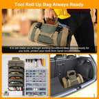 Tool Roll Bag, Small Roll Up Tool Bag with Detachable Pouches, Heavy Duty Roll Up Tool Bag Organizer, Tool Storage Kit for Mechanic & Electrician, Gifts for Men (Green)
