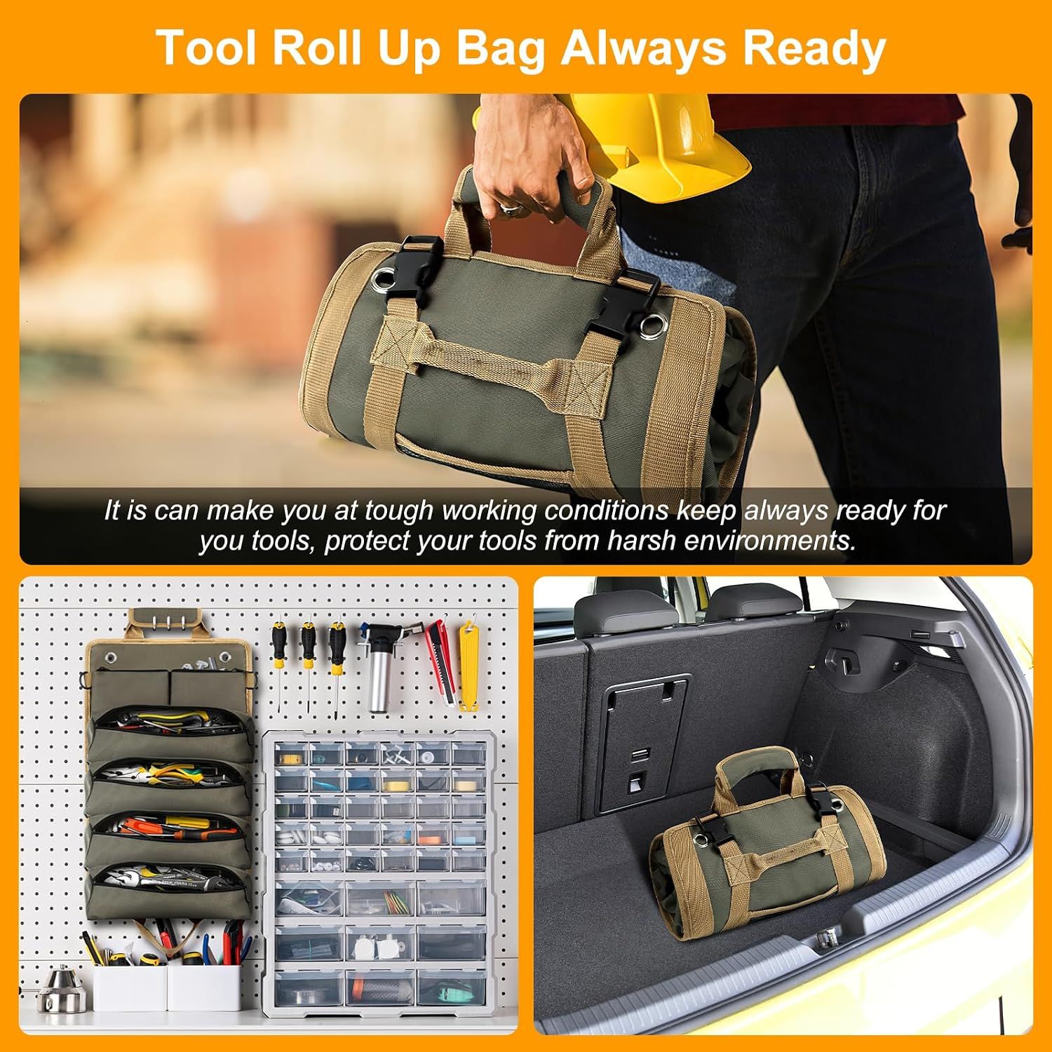 Tool Roll Bag, Small Roll Up Tool Bag with Detachable Pouches, Heavy Duty Roll Up Tool Bag Organizer, Tool Storage Kit for Mechanic & Electrician, Gifts for Men (Green)