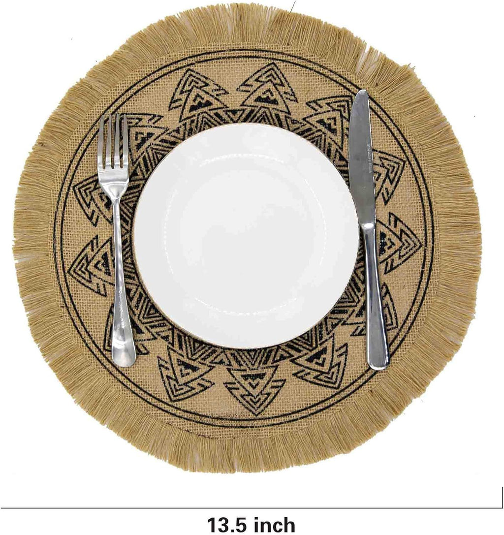 Round Placemats Set of 4, Dining Winter Modern Dinner Braided Beige Boho Round Table and Fall Circle Placemats Boho Tassels