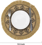 Round Placemats Set of 4, Dining Winter Modern Dinner Braided Beige Boho Round Table and Fall Circle Placemats Boho Tassels