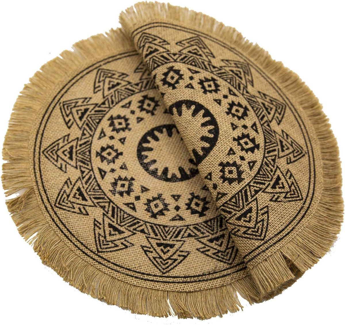 Round Placemats Set of 4, Dining Winter Modern Dinner Braided Beige Boho Round Table and Fall Circle Placemats Boho Tassels