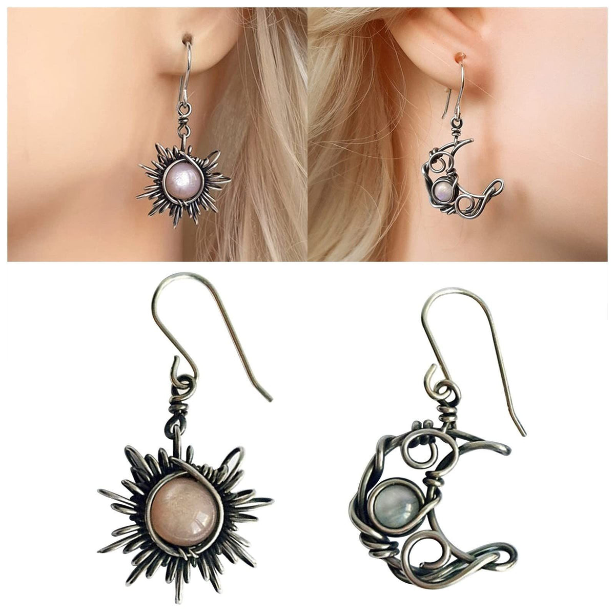 Boho Sun Moon and Stars Drop Dangle Earrings,Bohemian Statement Earrings for Women Girls Asymmetrical Celestial Jewelry Gift