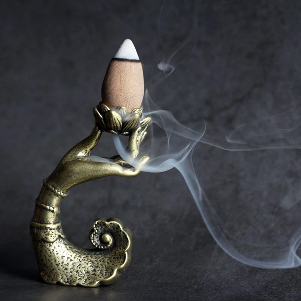 Antique Copper Buddha Hand Lotus Base Incense Holder Censer Figurine Brass Incense Burner Crafts Desktop Ornaments Gifts