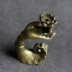 Antique Copper Buddha Hand Lotus Base Incense Holder Censer Figurine Brass Incense Burner Crafts Desktop Ornaments Gifts