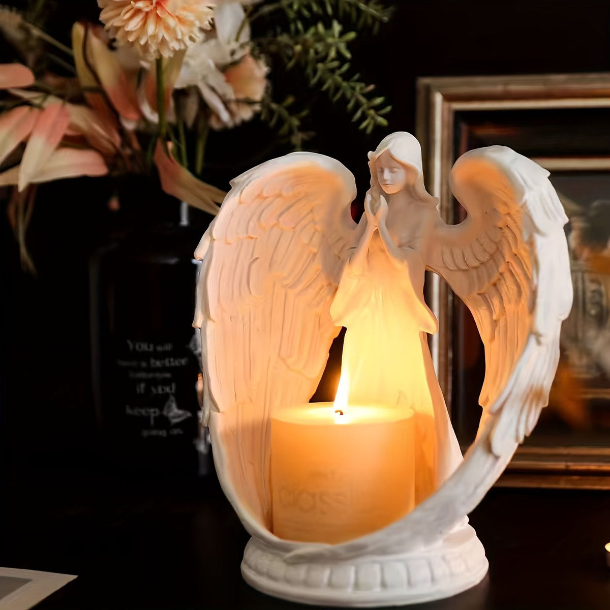 Cosy Resin Angel Figurine Candle Holder, Praying Angel Figurine, Stylish Tea Light Holder, Angel Ornament, Ornament for Home