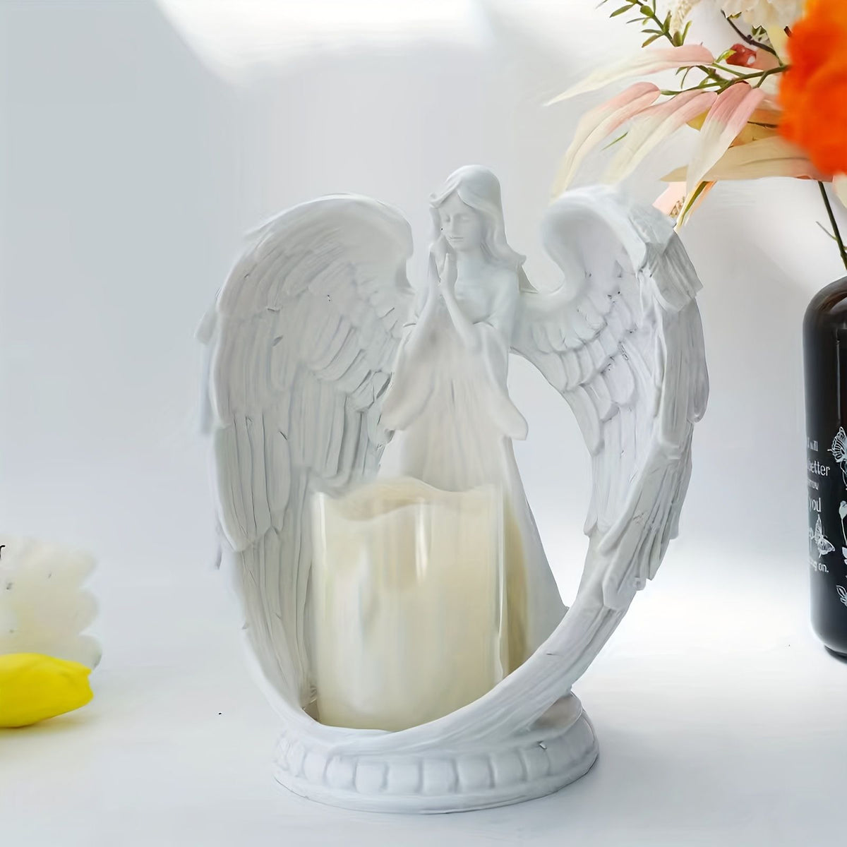 Cosy Resin Angel Figurine Candle Holder, Praying Angel Figurine, Stylish Tea Light Holder, Angel Ornament, Ornament for Home