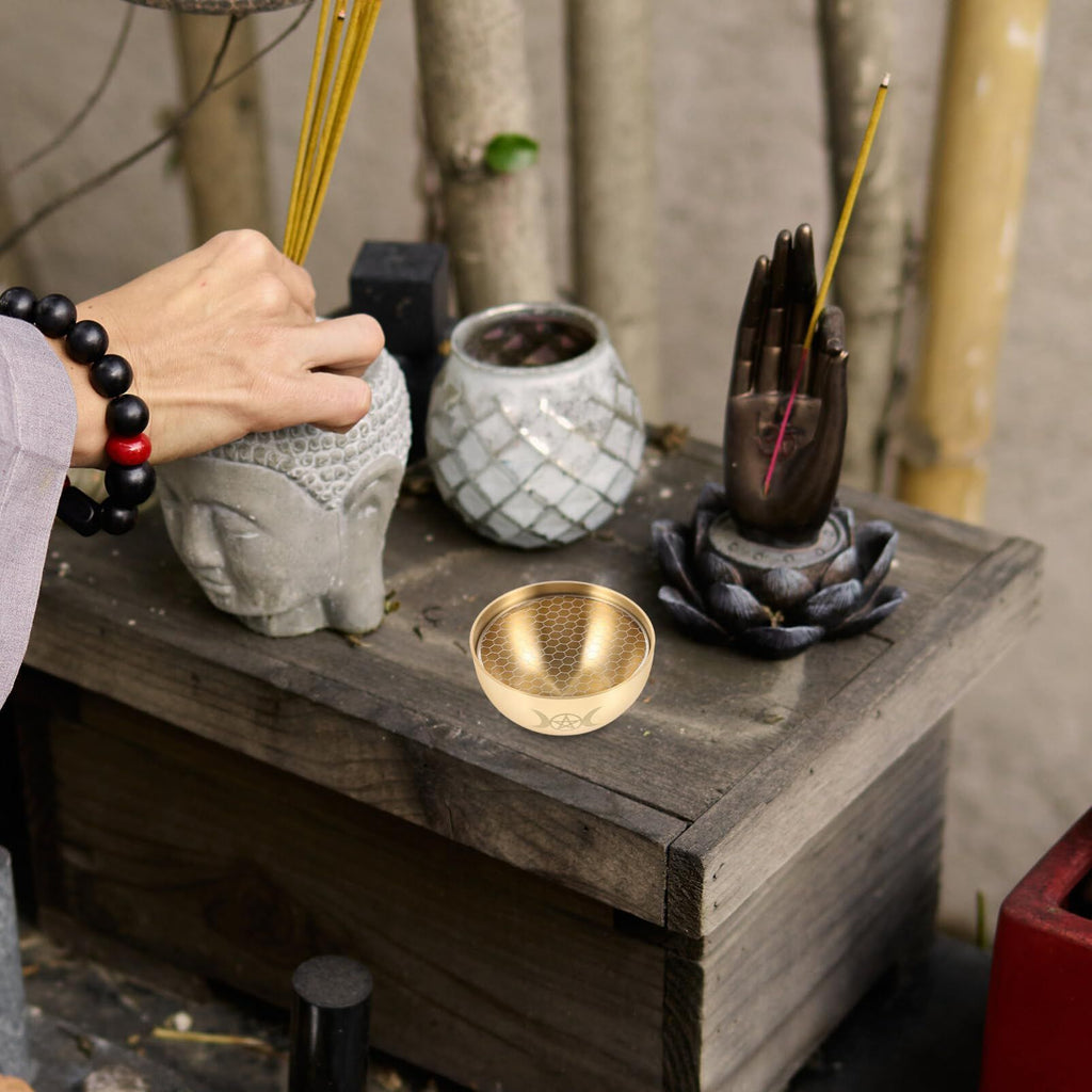 1 Set Triple Moon Pentacle Brass Offering Bowl Holy Water Bowl Incense Burner Smudging Bowl Decoration Bowl