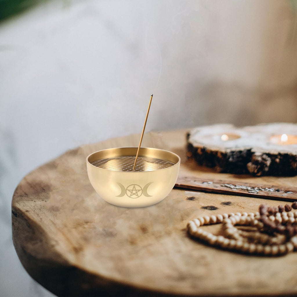 1 Set Triple Moon Pentacle Brass Offering Bowl Holy Water Bowl Incense Burner Smudging Bowl Decoration Bowl