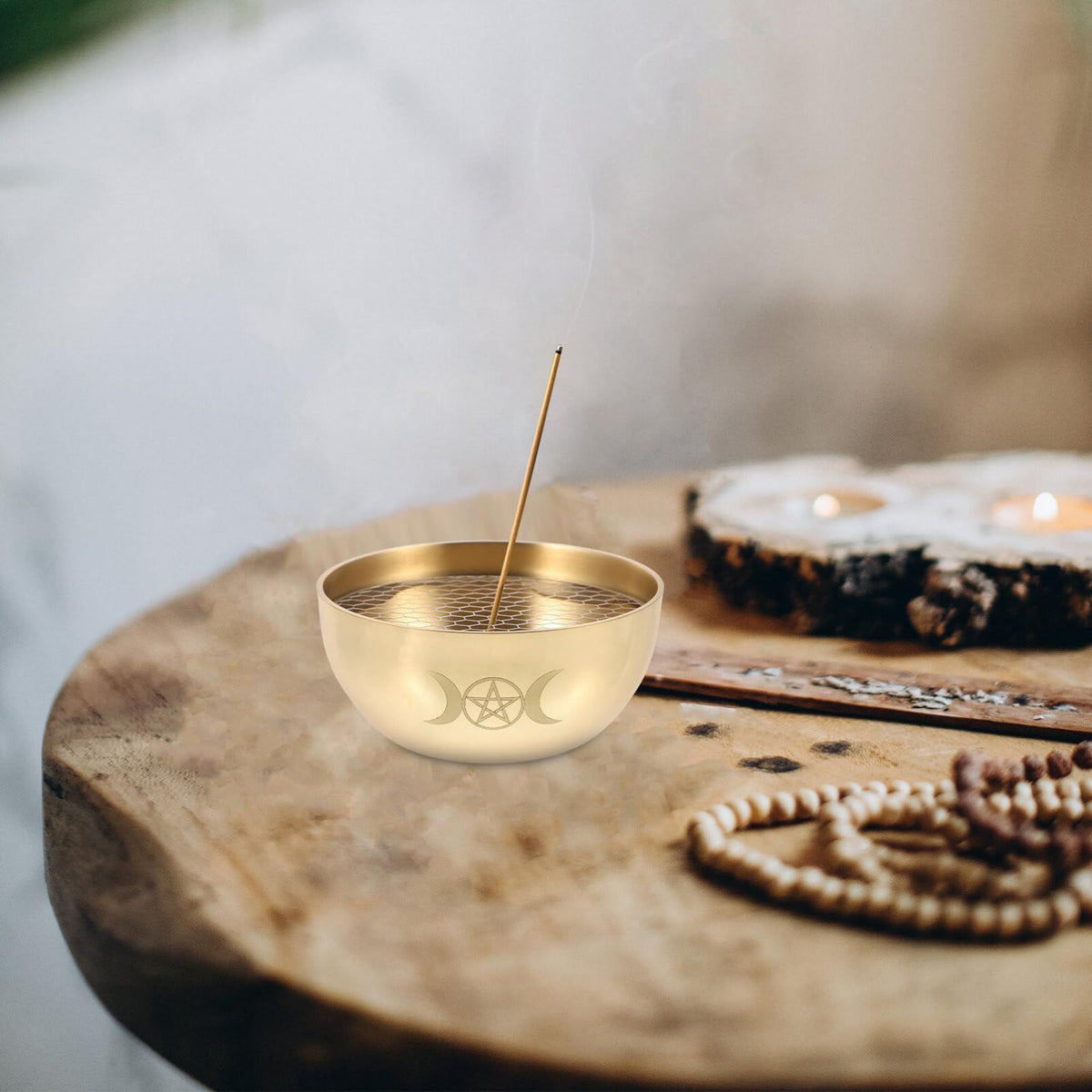 1 Set Triple Moon Pentacle Brass Offering Bowl Holy Water Bowl Incense Burner Smudging Bowl Decoration Bowl