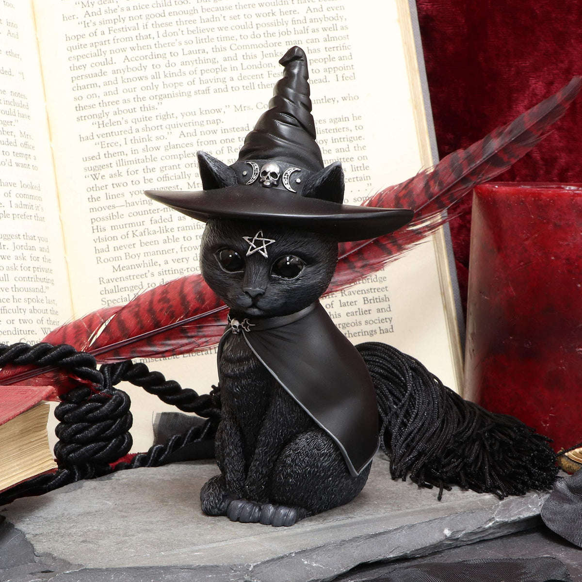 Witches Hat Occult Cat Figurine, 13.5cm,Scarily adorable bewitching cat figurine.Lovingly hand-painted. Black
