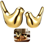 2PCS Gold Ceramic Bird Statues, Modern Style Avian Figurines, Charming Home Decor, Auspicious Tabletop Ornament for Desk, Coffee Table, Living Room, Bedroom and Office