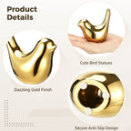 2PCS Gold Ceramic Bird Statues, Modern Style Avian Figurines, Charming Home Decor, Auspicious Tabletop Ornament for Desk, Coffee Table, Living Room, Bedroom and Office