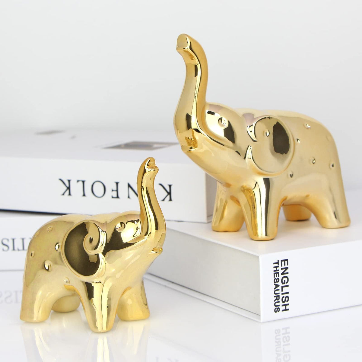 A Pair Elephant Statue Home Decor,Modern Style Figurines,Sculpture for Office Desktop Bookshelf Living Room (Ceramics Gold) Main image