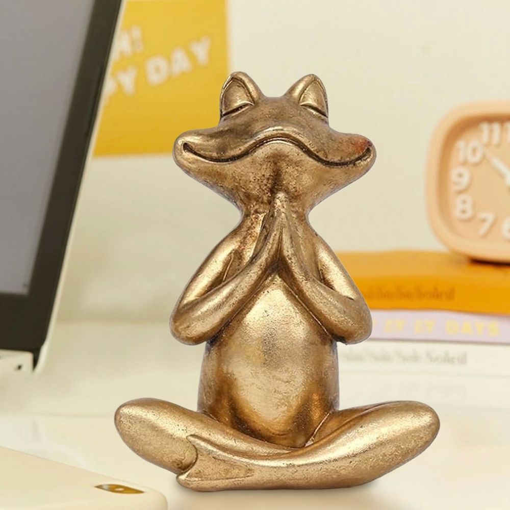 Gold Ceramic Frog Statue, Frog Figurines Yoga Zen Decor, Yoga Statues Meditation Small Shelf Decor items, Tiny Gifts for Bathroom and Shelf Decor Accen