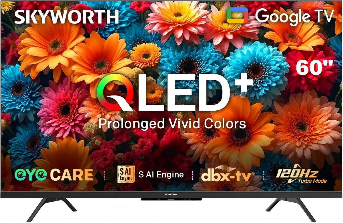 SKYWORTH Q6600H 60" - QLED+ 4K Smart Google TV, Gen 5 Quantum Dot, 120Hz Refresh Rate, AI-Powered Picture, Dolby Audio DBX-tv Audio, Voice Control, Screen Casting, HDR, Eco-Friendly Design