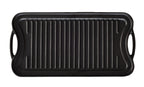 Oil-seasoned Ready to use 50.7x25.8cm Reversible Cast Iron Grill - Black