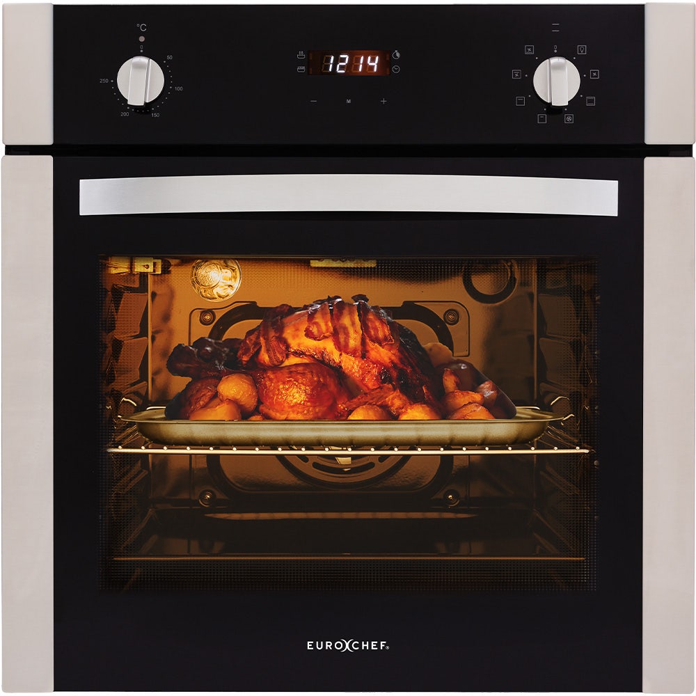 EuroChef 60cm Stainless Built-in 70L Grill 8 Function Fan Forced Electric Wall Oven Main image