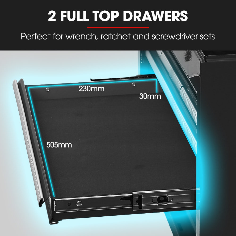 Bullet Pro 9 Drawer Tool Box Chest, Organiser Mechanic Garage Storage Toolbox Set - Black