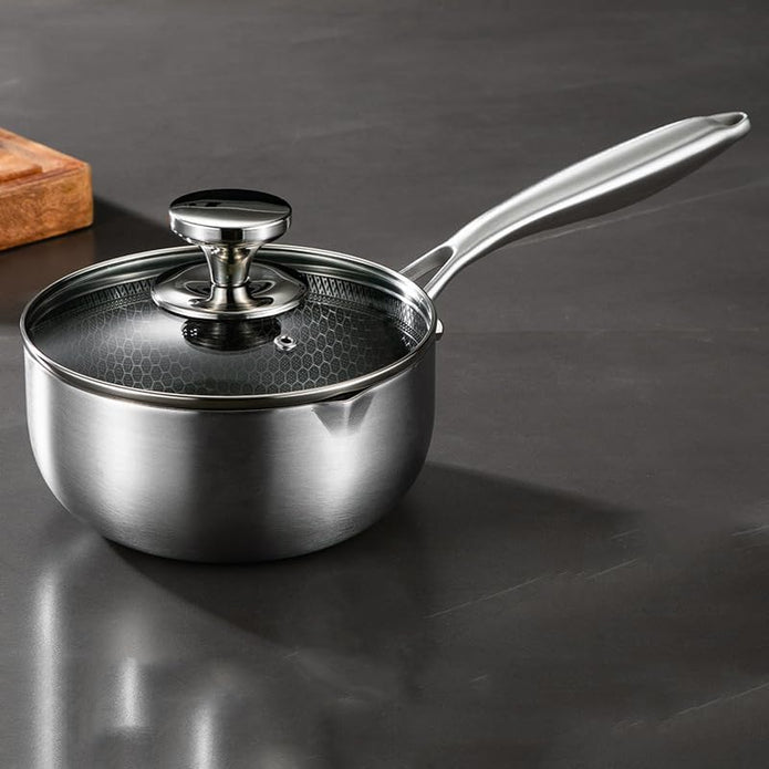 18cm 316L Stainless Steel Saucepan Compound Steel Honeycomb Nonstick Sauce Pan with Glass Lid 1.5L Pot Stay-Cool Handle Multipurpose Milk Saucepan, Induction Capable and Gas Stove Secondary image