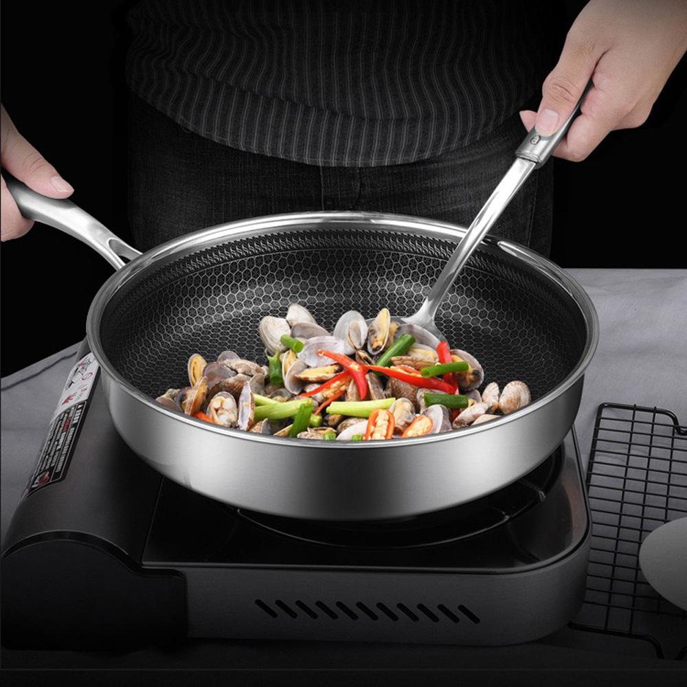 Stainless Steel Frying Pan Non-Stick Cooking Frypan Cookware 30cm Honeycomb Single Sided without lid Main image