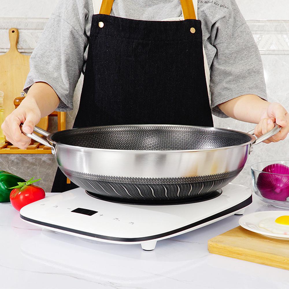 316 Stainless Steel 38cm Double Ear Non-Stick Stir Fry Cooking Kitchen Wok Pan without Lid Honeycomb Double Sided No Lid Hauptbild