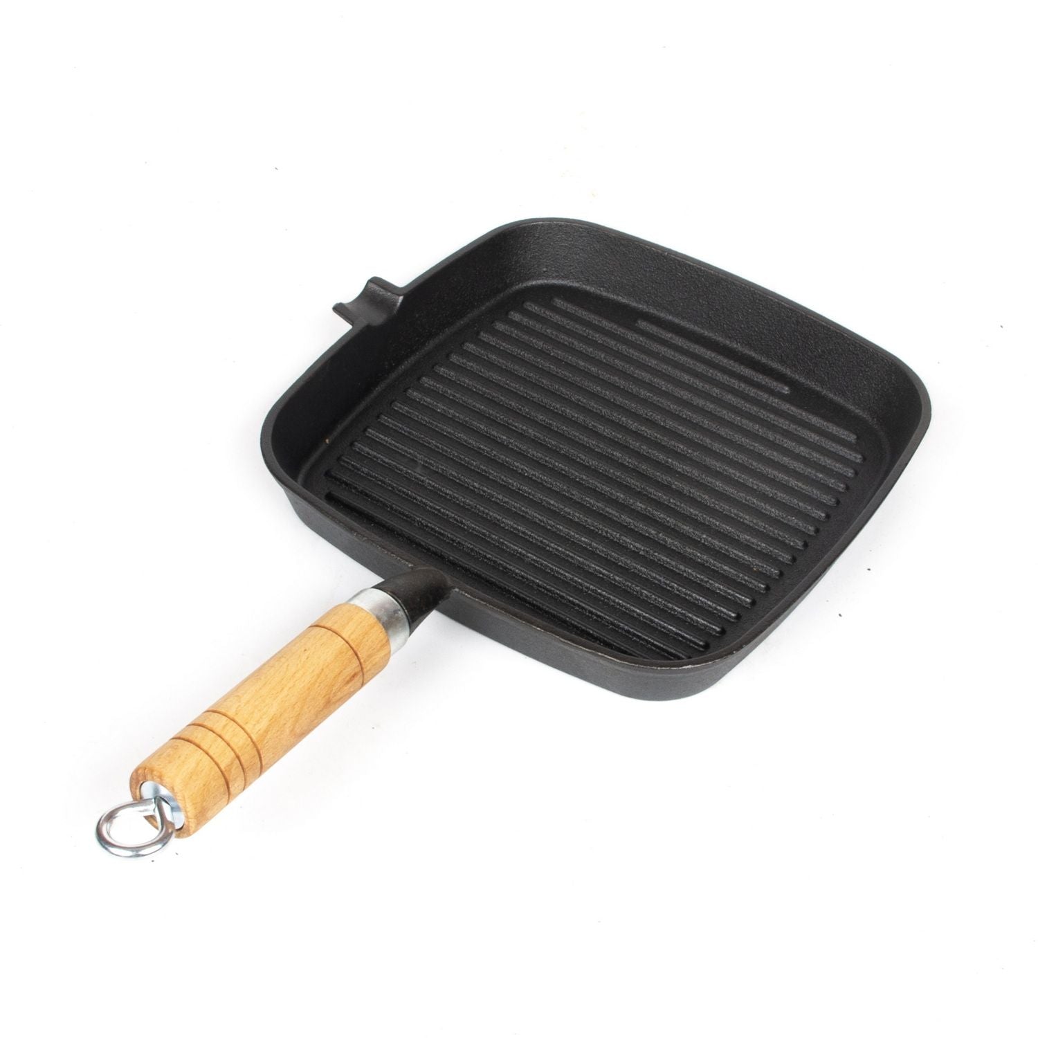 Premium Cast Iron Grill Pan 22cm Square Pre-Seasoned BBQ Steak Fry Pan Wooden Handle Main image