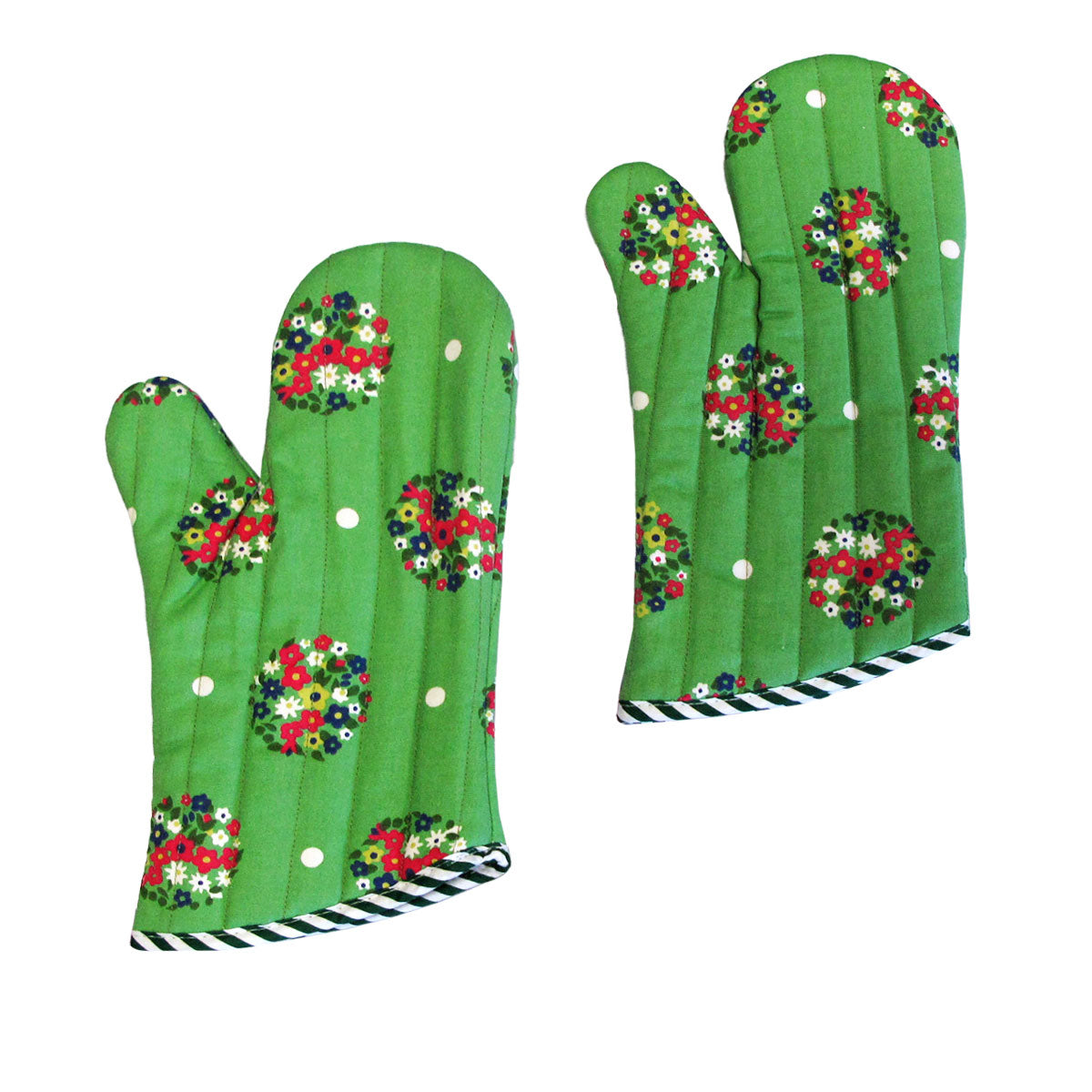 Set of 2 100% Cotton Printed Oven Mitts 34 x 15 cm Green Blossom Main image