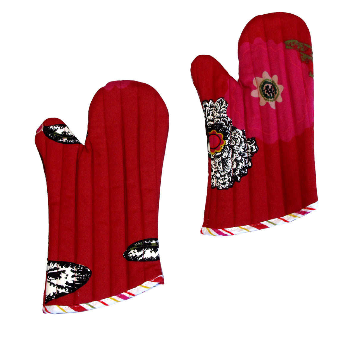 Set of 2 100% Cotton Printed Oven Mitts 34 x 15 cm Red Floral Main image