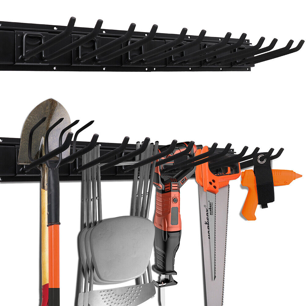 Wall Mounted Hook Rail Set Bike Holder Garden Tool Storage Rack Garage Organizer Main image