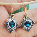 Retro Boho Turquoise Flower Earrings Hook Moonstone Dangle Drop Sapphire Women - 1239
