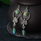 Retro Boho Turquoise Flower Earrings Hook Moonstone Dangle Drop Sapphire Women - 1236