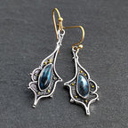 Retro Boho Turquoise Flower Earrings Hook Moonstone Dangle Drop Sapphire Women - 1236