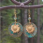 Retro Boho Turquoise Flower Earrings Hook Moonstone Dangle Drop Sapphire Women - 1236