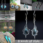 Retro Boho Turquoise Flower Earrings Hook Moonstone Dangle Drop Sapphire Women - 1240