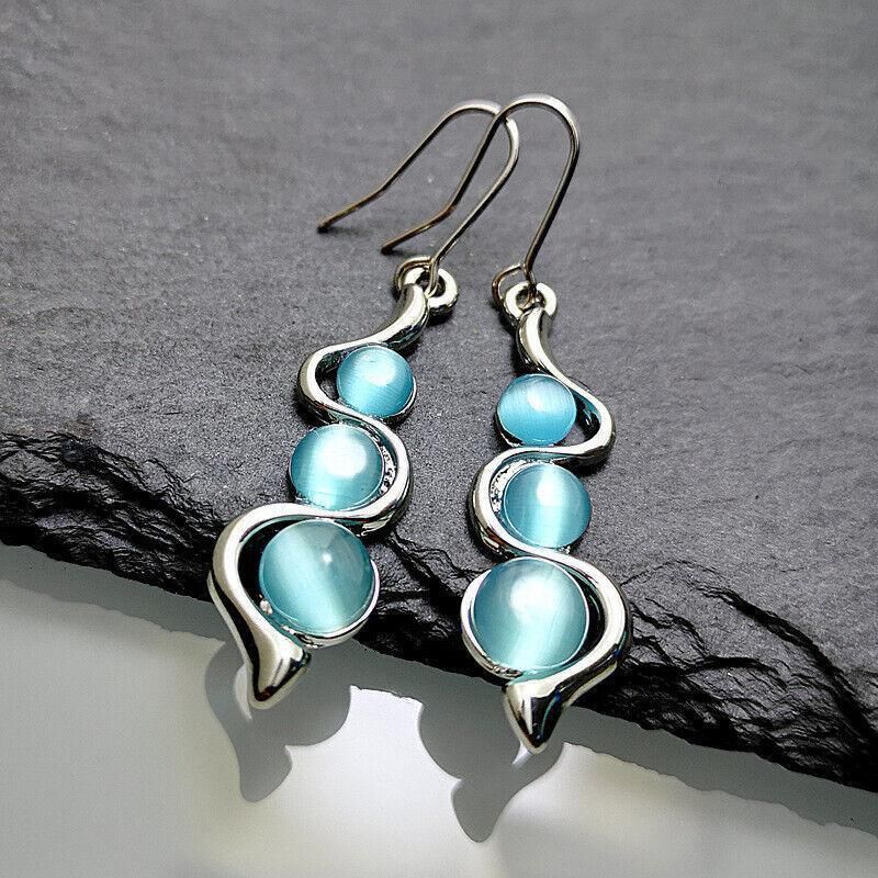 Retro Boho Turquoise Flower Earrings Hook Moonstone Dangle Drop Sapphire Women - 1240