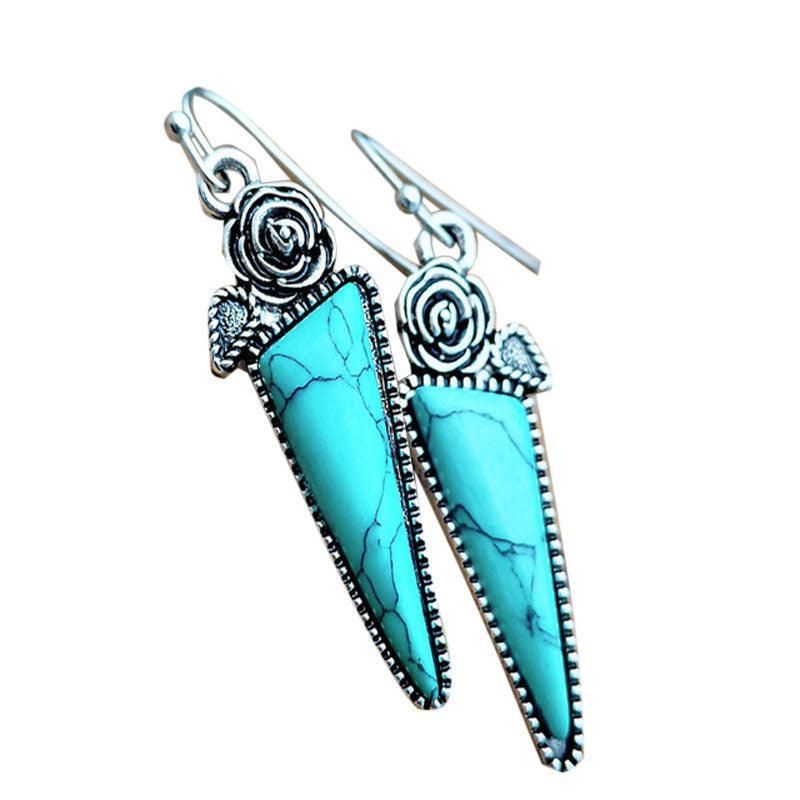 Retro Boho Turquoise Flower Earrings Hook Moonstone Dangle Drop Sapphire Women - 1241 Hauptbild