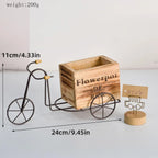 Retro Iron Bicycle Ornament with Wooden Flower Pot Green Plant Holder Decor