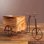 Retro Iron Bicycle Ornament with Wooden Flower Pot Green Plant Holder Decor