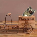 Retro Iron Bicycle Ornament with Wooden Flower Pot Green Plant Holder Decor