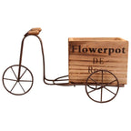 Retro Iron Bicycle Ornament with Wooden Flower Pot Green Plant Holder Decor