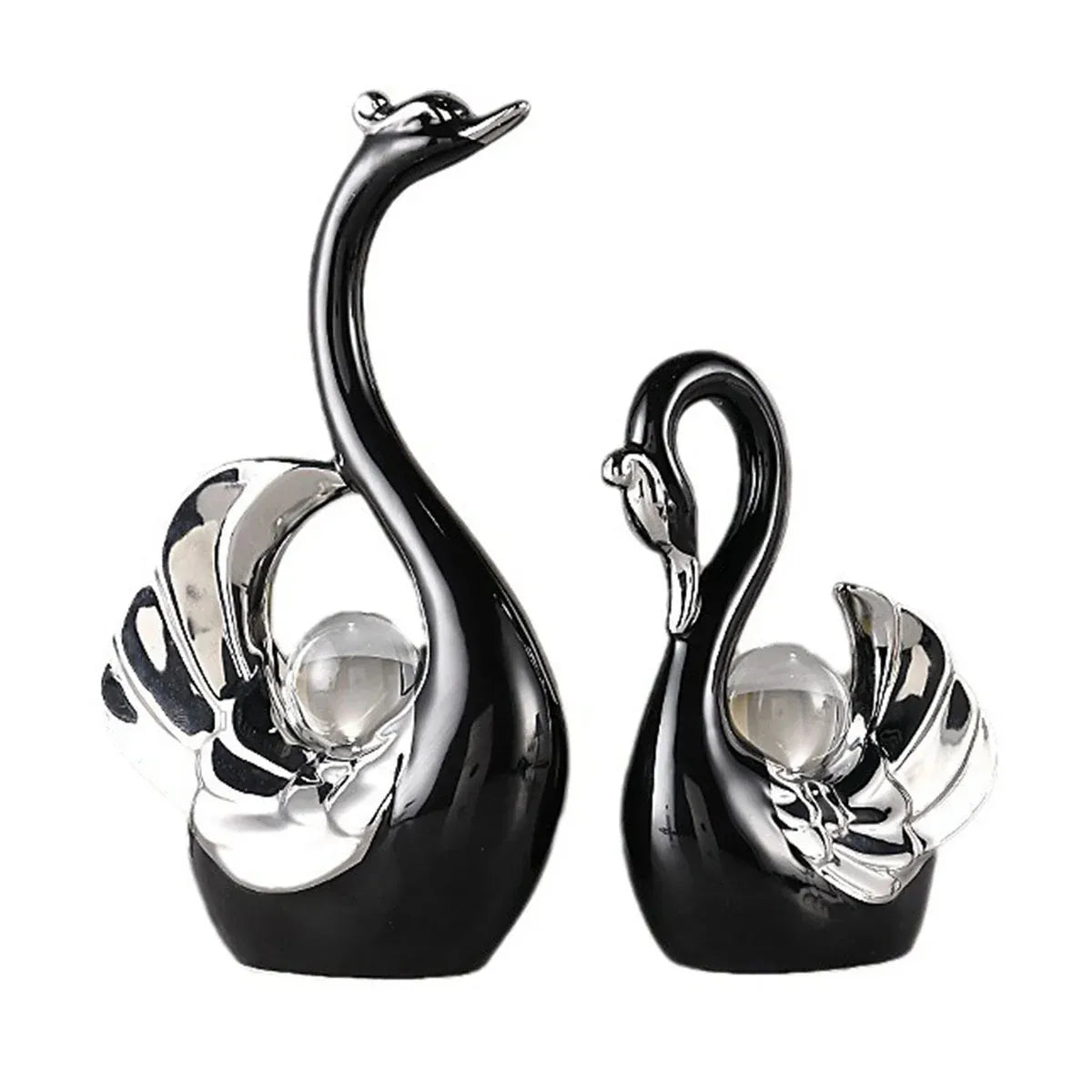 Swan Ceramic Tabletop Ornament Set Home Decor Figurine Gift Room Decoration Art - Black Main image