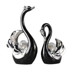 Swan Ceramic Tabletop Ornament Set Home Decor Figurine Gift Room Decoration Art - Black