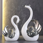 Swan Ceramic Tabletop Ornament Set Home Decor Figurine Gift Room Decoration Art - Black