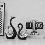 Swan Ceramic Tabletop Ornament Set Home Decor Figurine Gift Room Decoration Art - Black