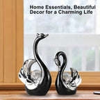Swan Ceramic Tabletop Ornament Set Home Decor Figurine Gift Room Decoration Art - Black
