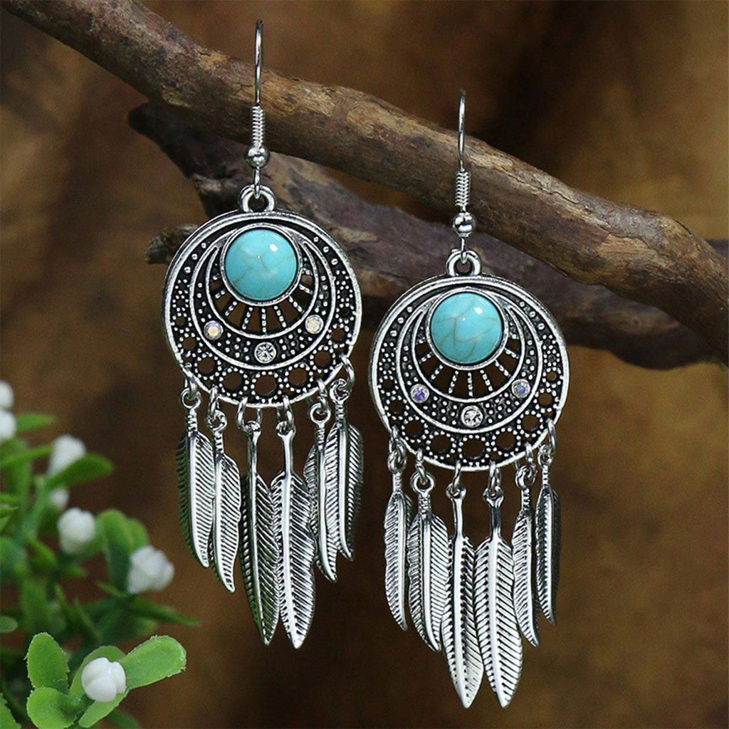 Bohemian Dreamcatcher Tassel Earrings Handmade Fashion Jewellery for Women Gifts - Silver