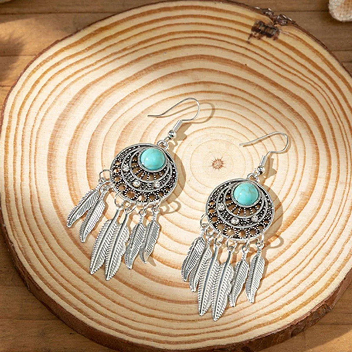 Bohemian Dreamcatcher Tassel Earrings Handmade Fashion Jewellery for Women Gifts - Silver