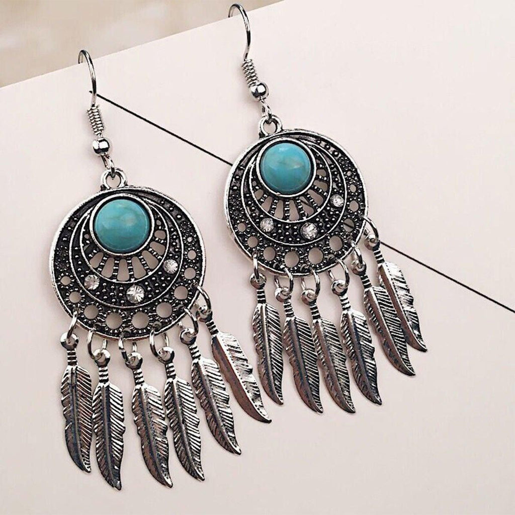 Bohemian Dreamcatcher Tassel Earrings Handmade Fashion Jewellery for Women Gifts - Silver
